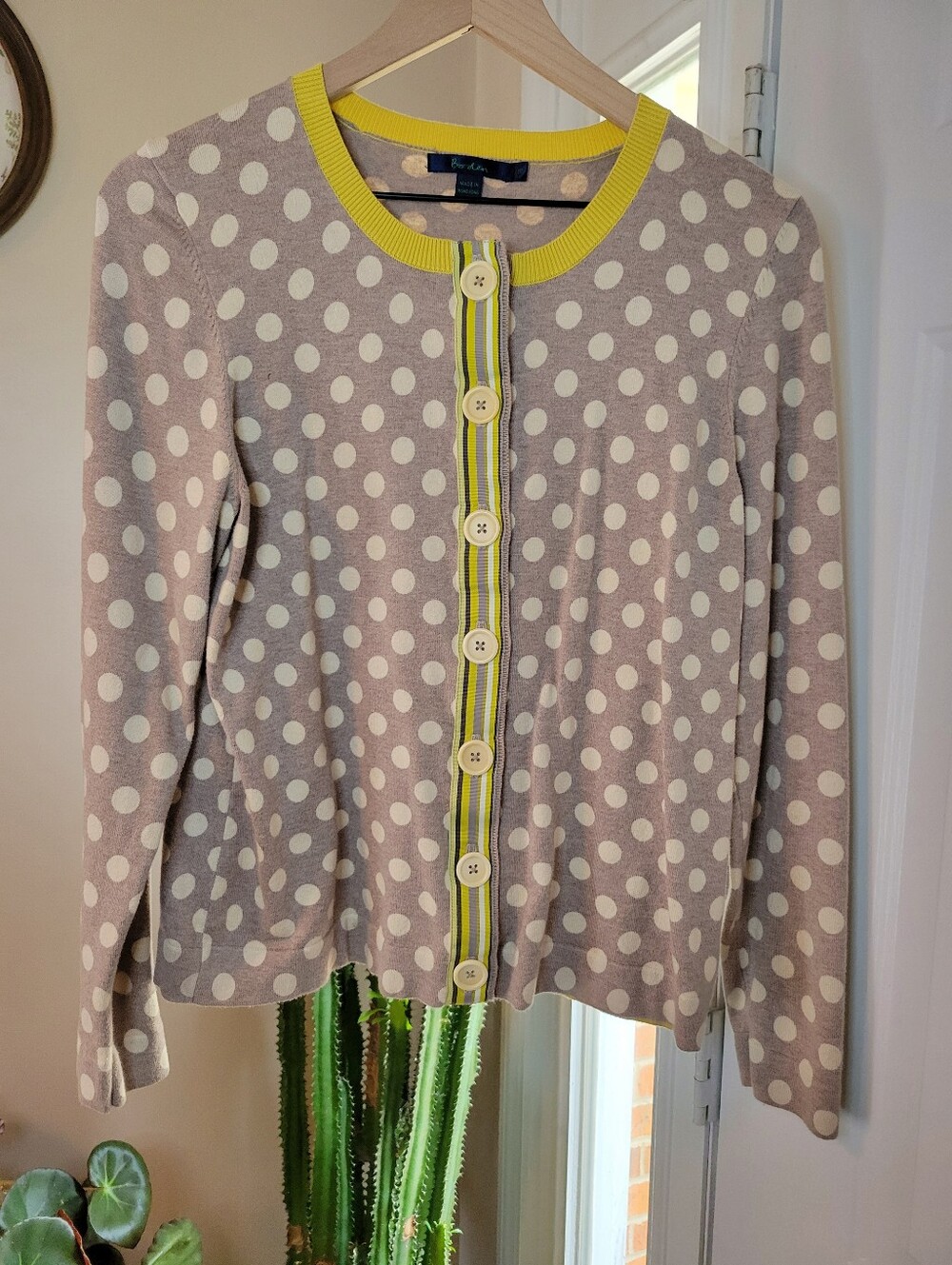Boden Polka Dot Crew Neck Button Up Cardigan, Size Womens Large 16